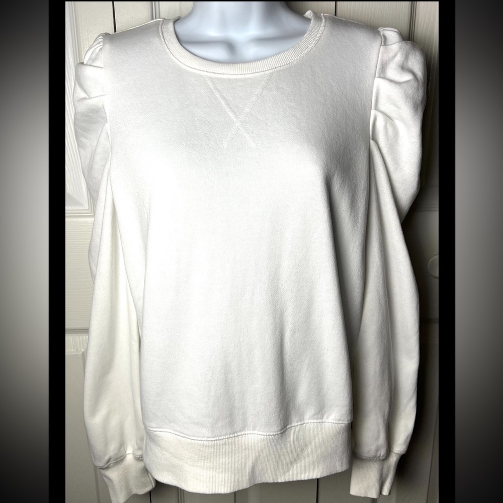 REBECCA MINKOFF Sweatshirt Puffy Sleeve White Crew Neckline Medium - Picture 2 of 8